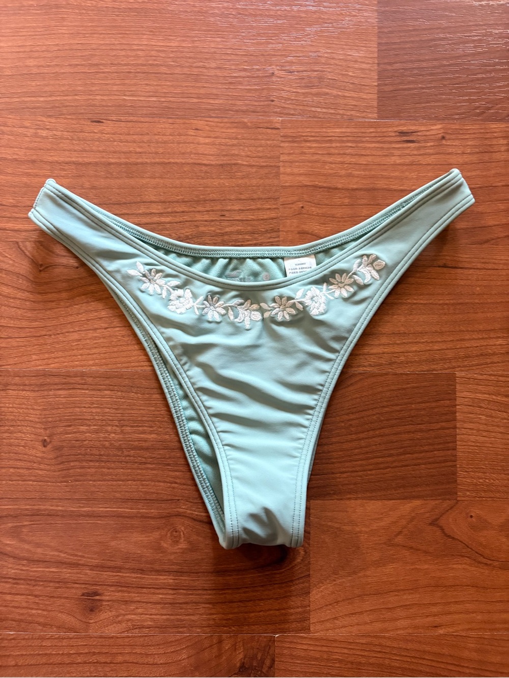 Hollister Sage Green Bikini Bottom with White Floral Embroidery